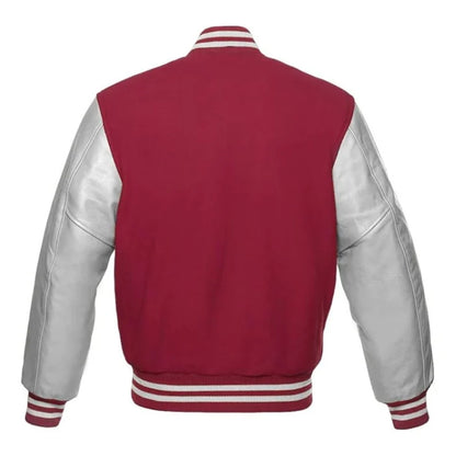 Maroon and Silver Varsity Jacket Back Side
