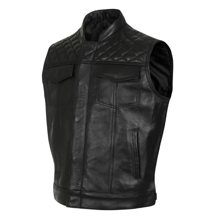 Mens Motorcycle Black Leather Vest