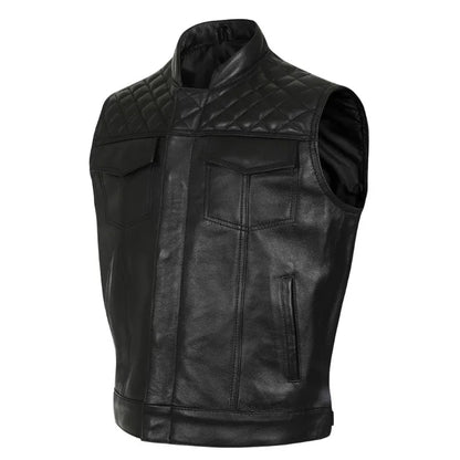 Mens Motorcycle Black Leather Vest