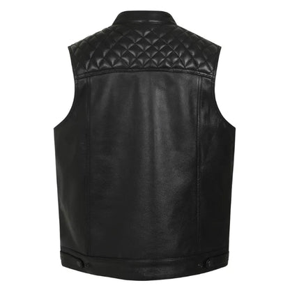 Mens Motorcycle Black Leather Vest Back Side