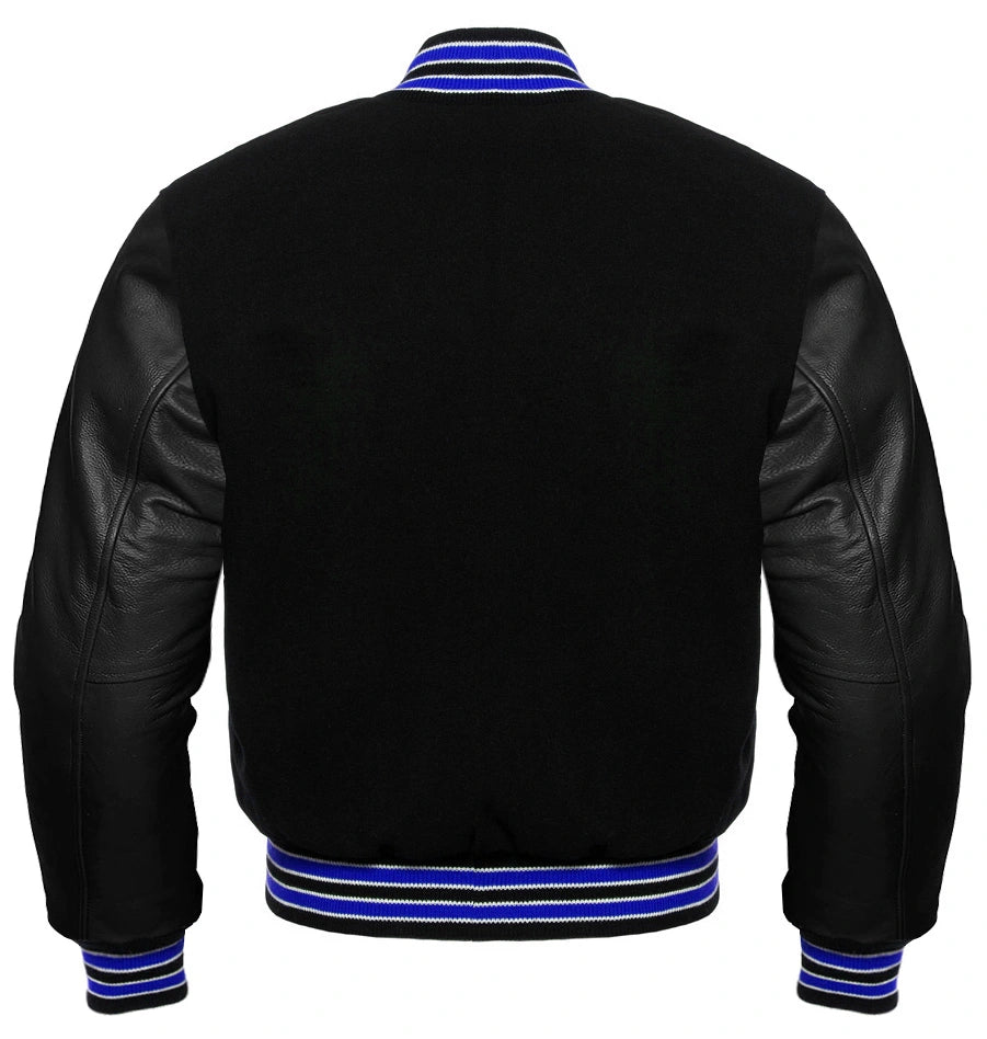 Midnight Varsity Jacket with Royal Highlights Back Side