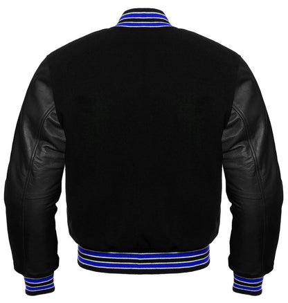 Midnight Varsity Jacket with Royal Highlights Back Side