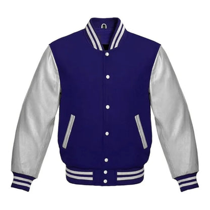 Navy Blue and Silver Varsity Jacket