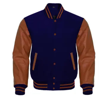 Navy Blue and Brown Varsity Jacket