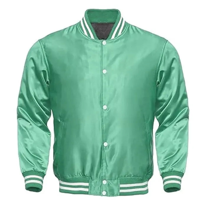 Olive Green Satin Varsity Jacket