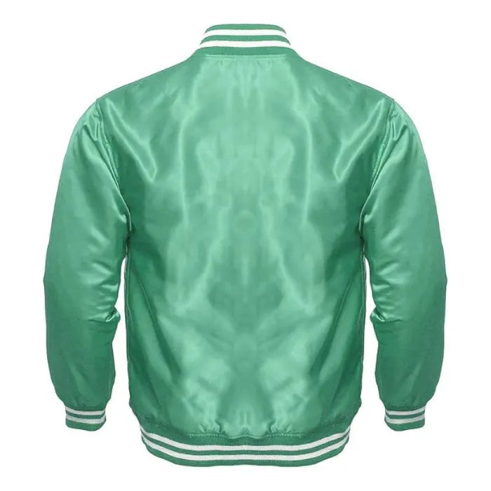 Olive Green Satin Varsity Jacket Back Side