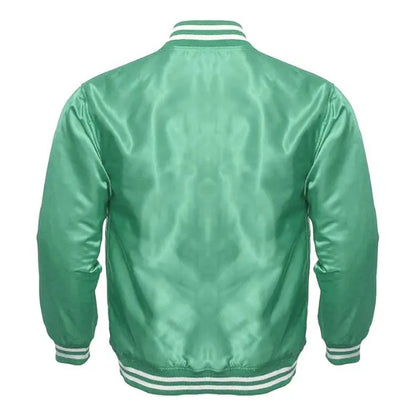 Olive Green Satin Varsity Jacket Back Side