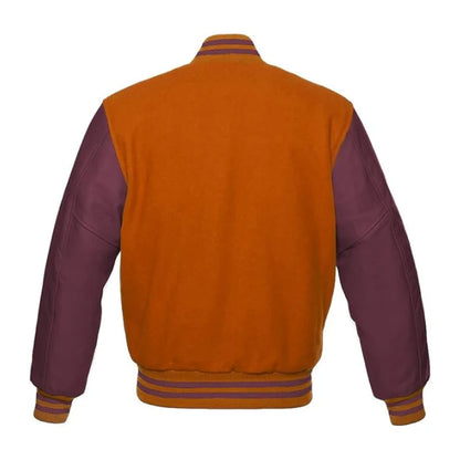 Orange and Maroon Varsity Jacket  Back Side