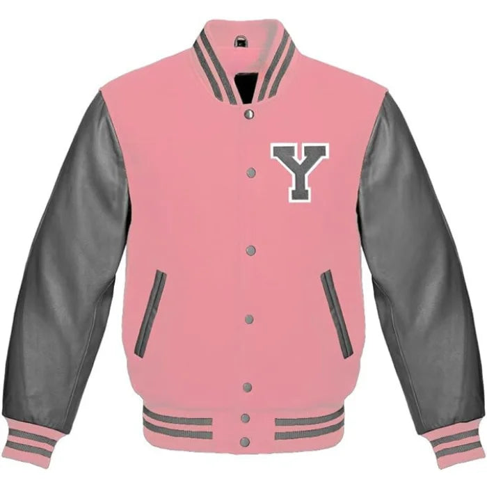 PINK VARSITY JACKET WITH LETTER Y MENS