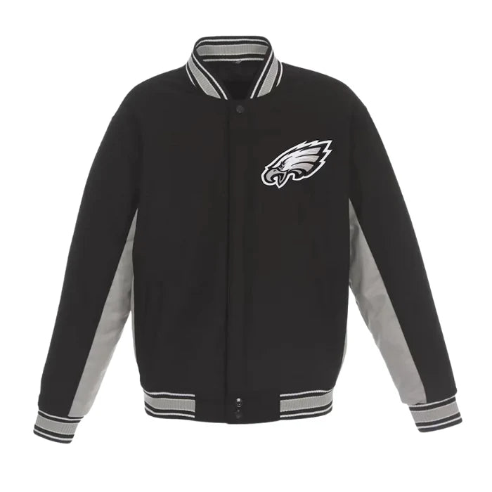 Philadelphia Eagles Black and Gray Varsity Wool Jacket