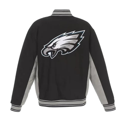 Philadelphia Eagles Black and Gray Varsity Wool Jacket Back Side