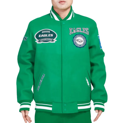 Philadelphia Eagles Crest Emblem Kelly Green Varsity Wool Jacket