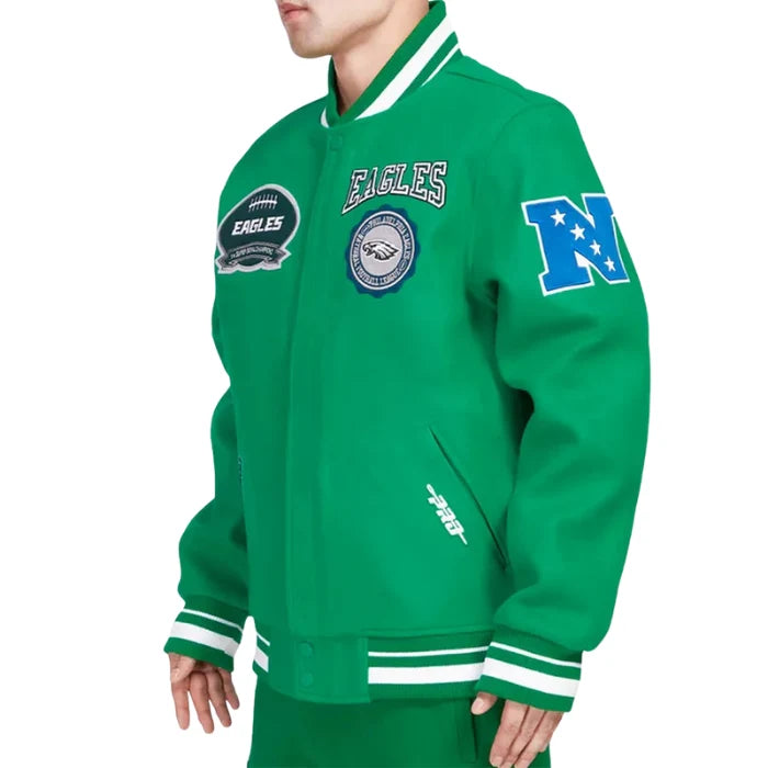 Philadelphia Eagles Crest Emblem Kelly Green Varsity Wool Jacket