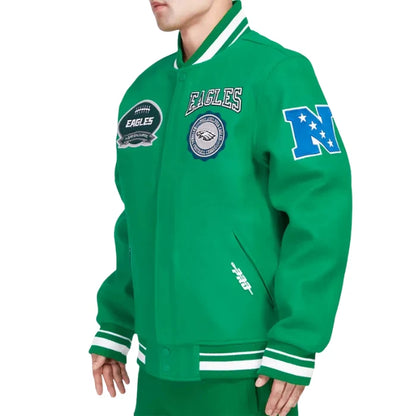 Philadelphia Eagles Crest Emblem Kelly Green Varsity Wool Jacket