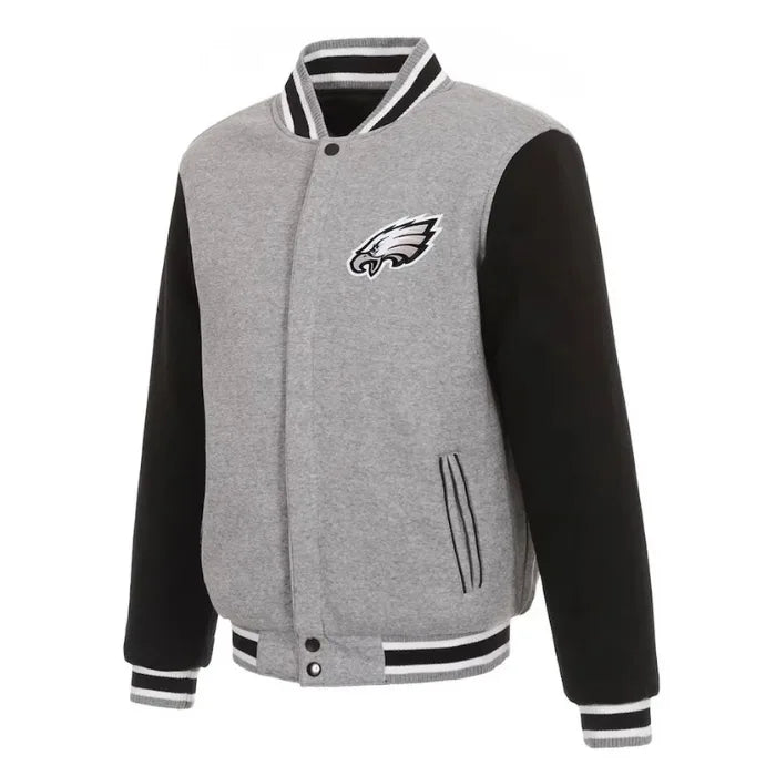 Philadelphia Eagles Gray and Black Varsity Wool Jacket