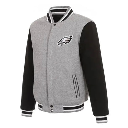 Philadelphia Eagles Gray and Black Varsity Wool Jacket