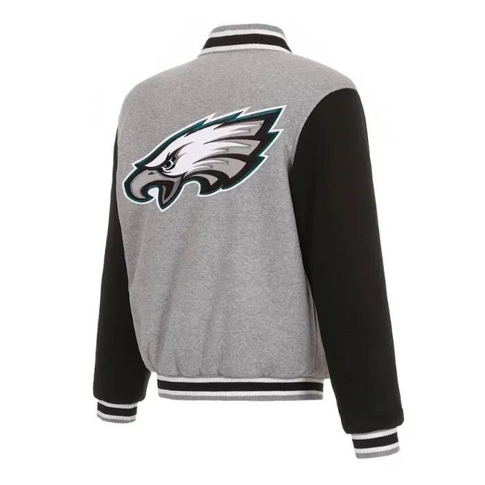 Philadelphia Eagles Gray and Black Varsity Wool Jacket Back Side