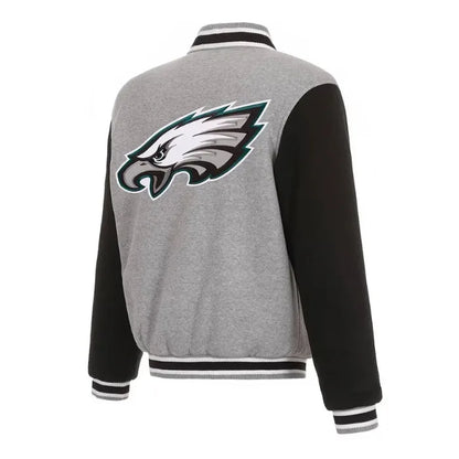 Philadelphia Eagles Gray and Black Varsity Wool Jacket Back Side