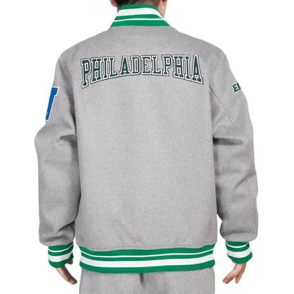 Philadelphia Eagles Heather Grey Varsity Wool Jacket Back Side