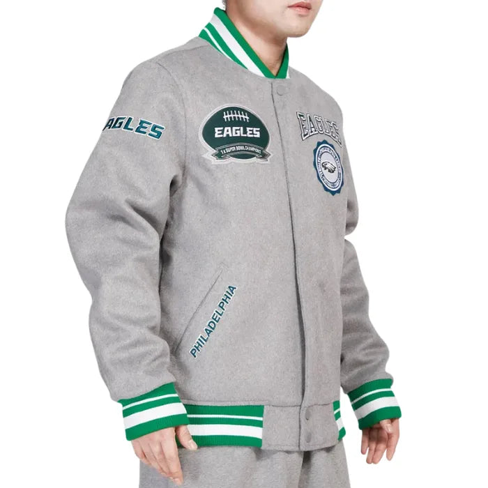 Philadelphia Eagles Heather Grey Varsity Wool Jacket