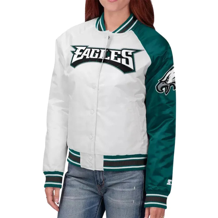 Philadelphia Eagles Hometown White and Midnight Green Satin Jacket