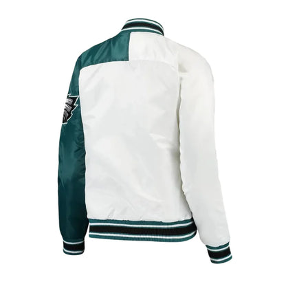 Philadelphia Eagles Hometown White and Midnight Green Satin Jacket Back Side