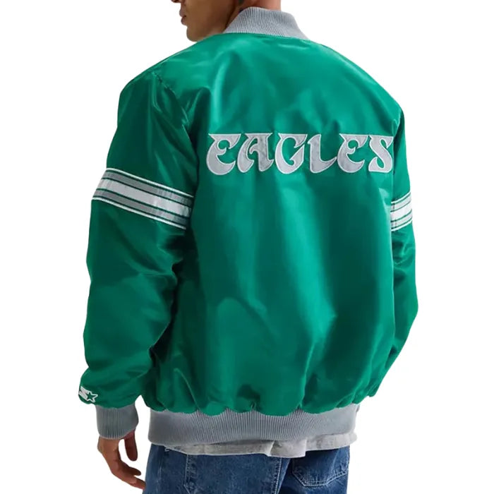 Philadelphia Eagles Kelly Green Striped Satin Jacket Back Side