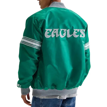 Philadelphia Eagles Kelly Green Striped Satin Jacket Back Side