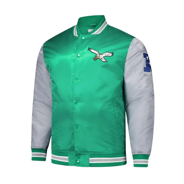 Philadelphia Eagles Kelly Green and Gray Team Satin Jacket