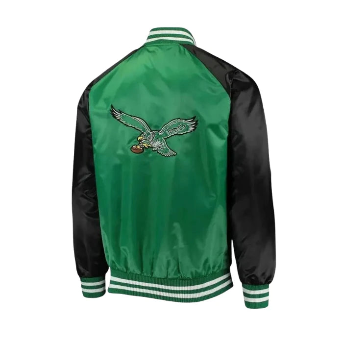 Philadelphia Eagles Lead Off Green and Black Satin Jacket Back Side