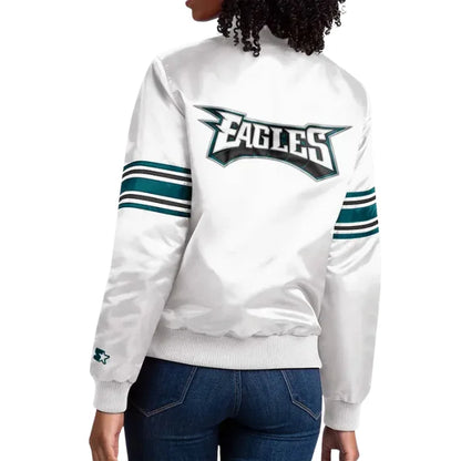 Philadelphia Eagles Line Up White Satin Jacket Back Side