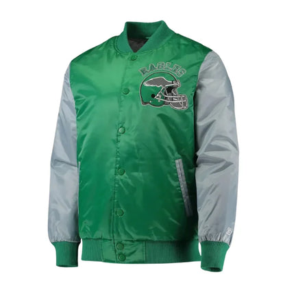 Philadelphia Eagles Locker Room Throwback Kelly Green and Silver Satin Jacket