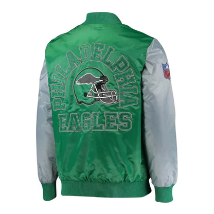 Green and gray jacket with 'Philadelphia Eagles' text and logo on a white background