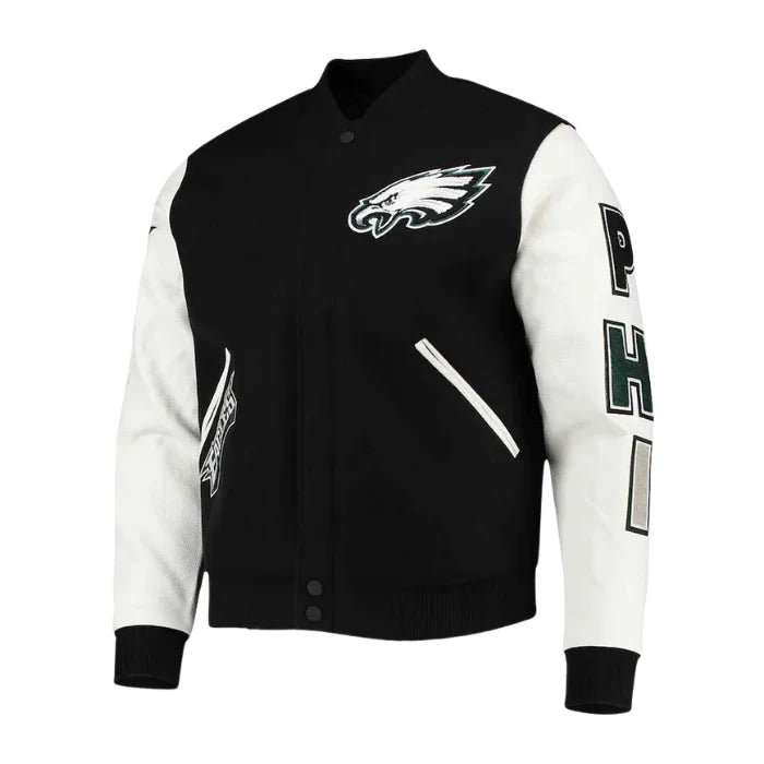 Philadelphia Eagles Logo Black and White Letterman Jacket