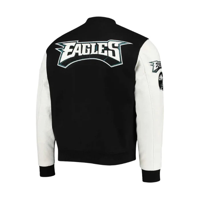 Philadelphia Eagles Logo Black and White Letterman Jacket Back Side