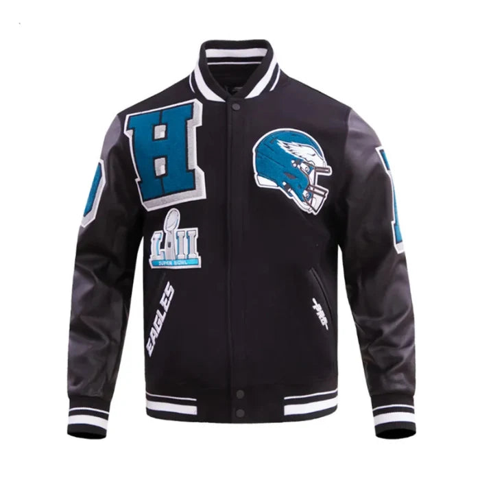 Philadelphia Eagles Mashup Rib Varsity Wool and Leather Jacket