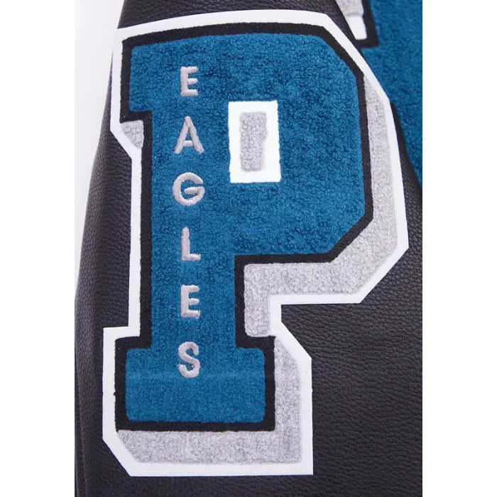 Close-up of a sports jersey with 'Eagles' and a large 'P' logo.