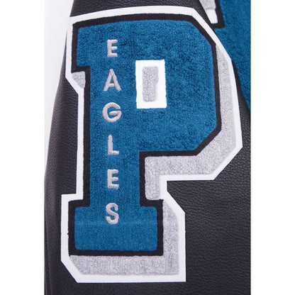 Close-up of a sports jersey with 'Eagles' and a large 'P' logo.