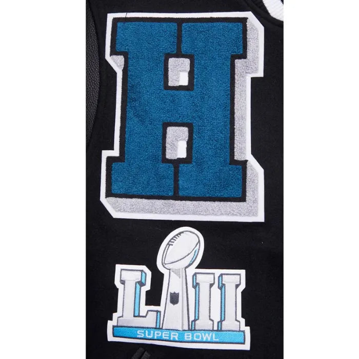 Black sports jersey with a large blue 'H' and Super Bowl LIII logo.