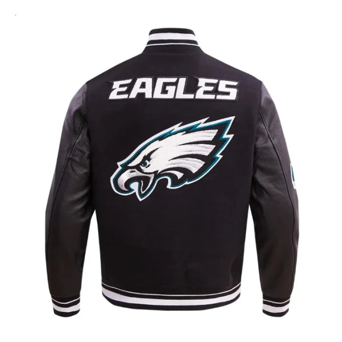 Philadelphia Eagles Mashup Rib Varsity Wool and Leather Jacket Back Side