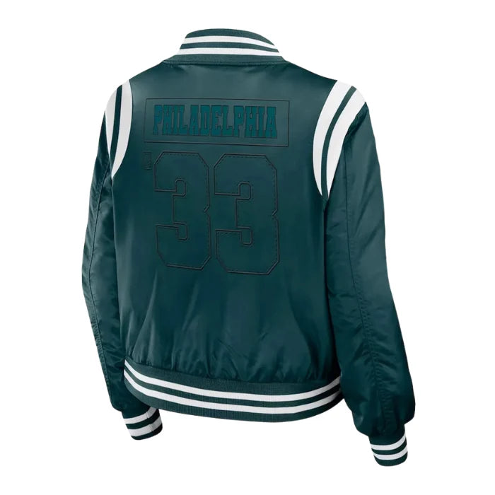 Philadelphia Eagles Midnight Green Full-Zip Bomber Jacket Back Side
