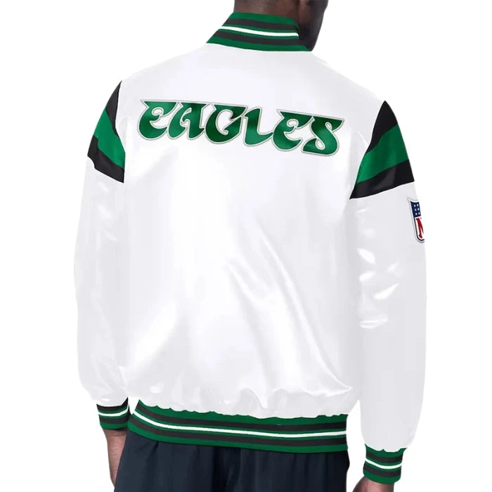 Philadelphia Eagles Midweight White Satin Jacket Back Side