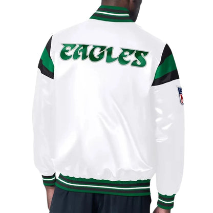 Philadelphia Eagles Midweight White Satin Jacket Back Side