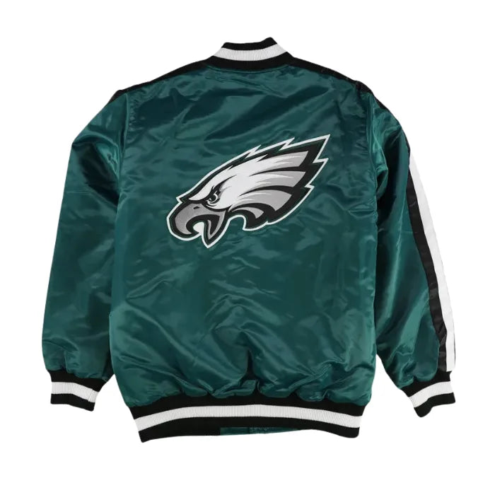Green jacket with a logo on the back against a white background