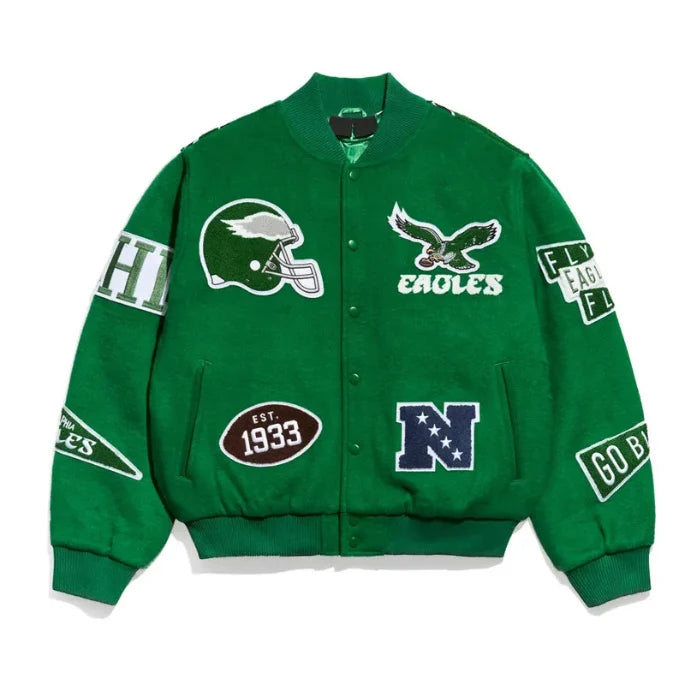 Philadelphia Eagles Pennant Kelly Green Varsity Wool Jacket