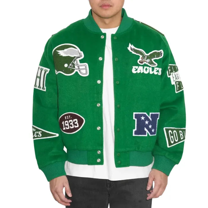 Philadelphia Eagles Pennant Kelly Green Varsity Wool Jacket