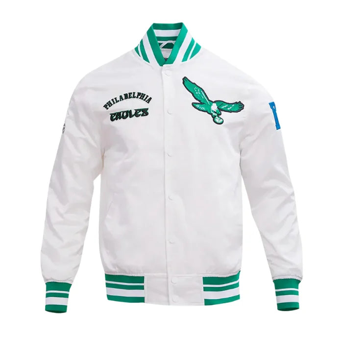 Philadelphia Eagles Retro Classic White Rib Satin Jacket