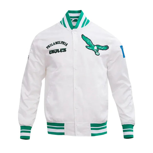 Philadelphia Eagles Retro Classic White Rib Satin Jacket