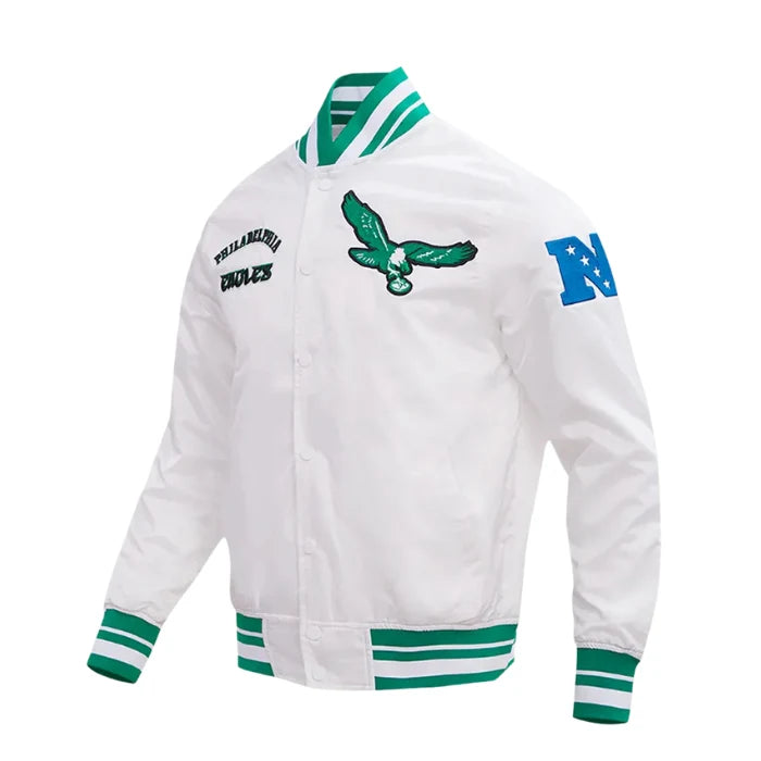 Philadelphia Eagles Retro Classic White Rib Satin Jacket