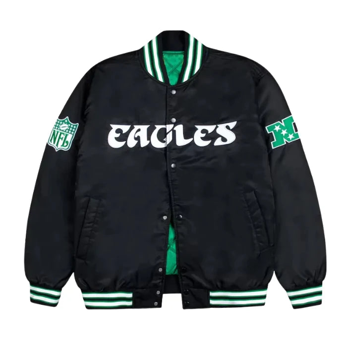Philadelphia Eagles Rib Bomber Black Jacket